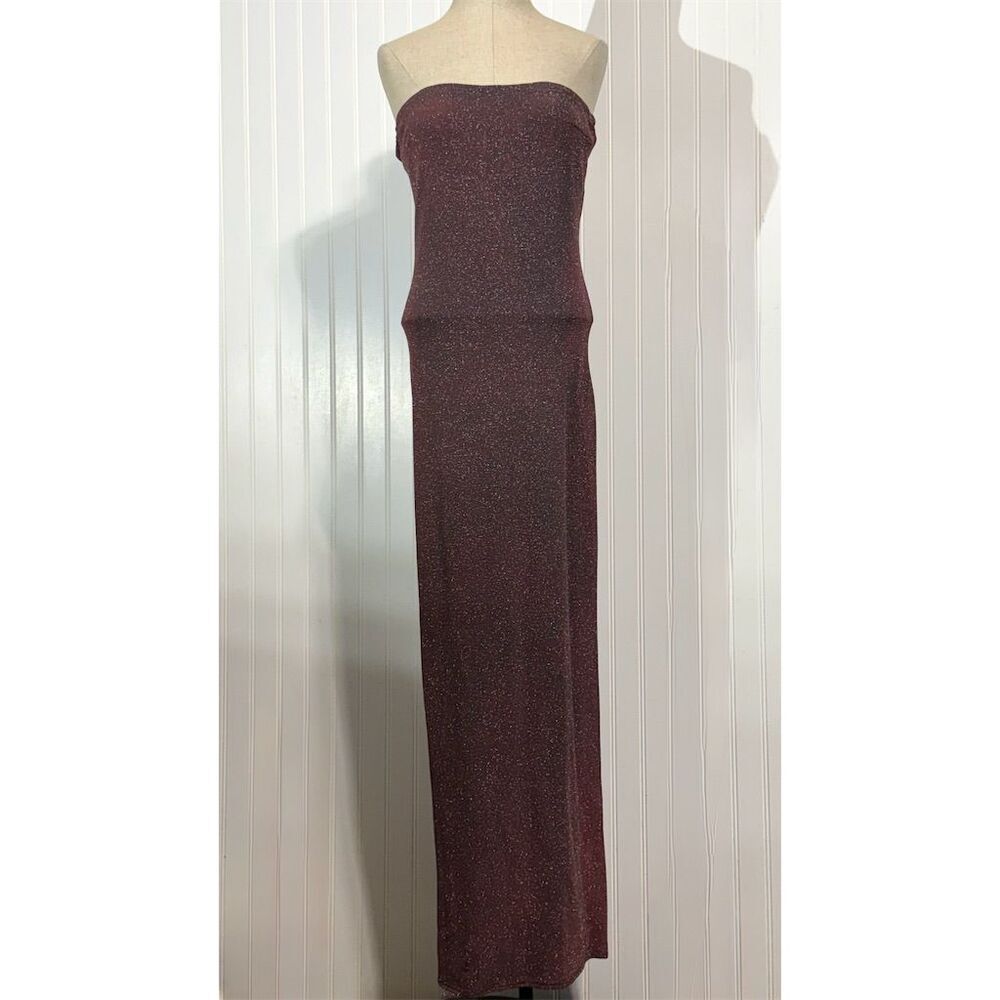 Jessica McClintock Vintage Strapless Maxi Dress Y2K Burgundy Glitter Gown 10 USA